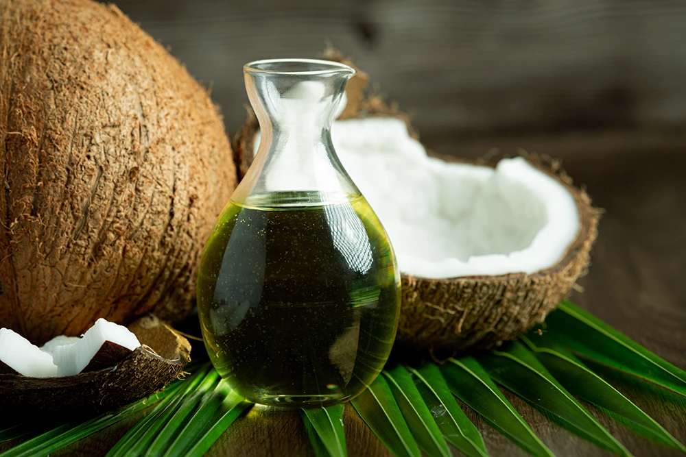 coconut and a jug of palm oil